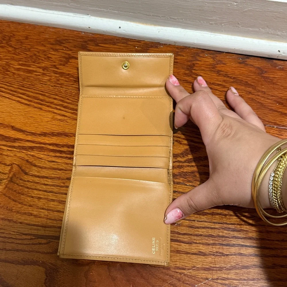 Celine Tan and Brown Logo Kiss Lock Wallet - Picture 6 of 12